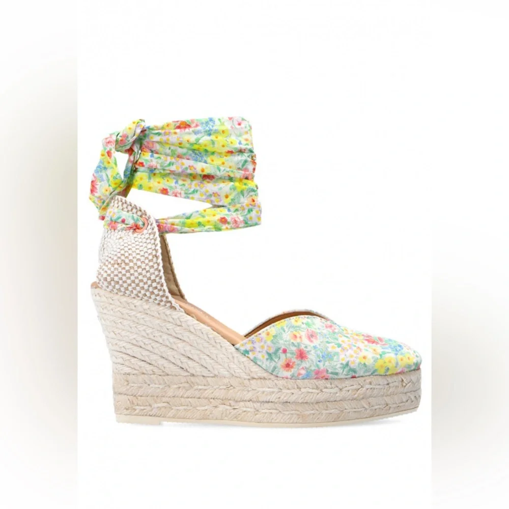 Loveshackfancy x Manebi Ankle-Tie Floral Suede Platform Espadrilles NWOT Size 40